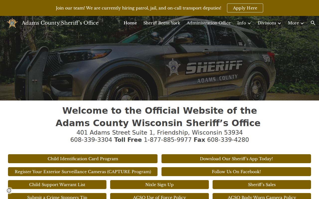 Adams County arrest records at the Sheriff's Office website
