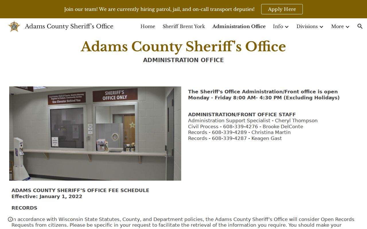 Adams County arrest record request through Sheriff Administration