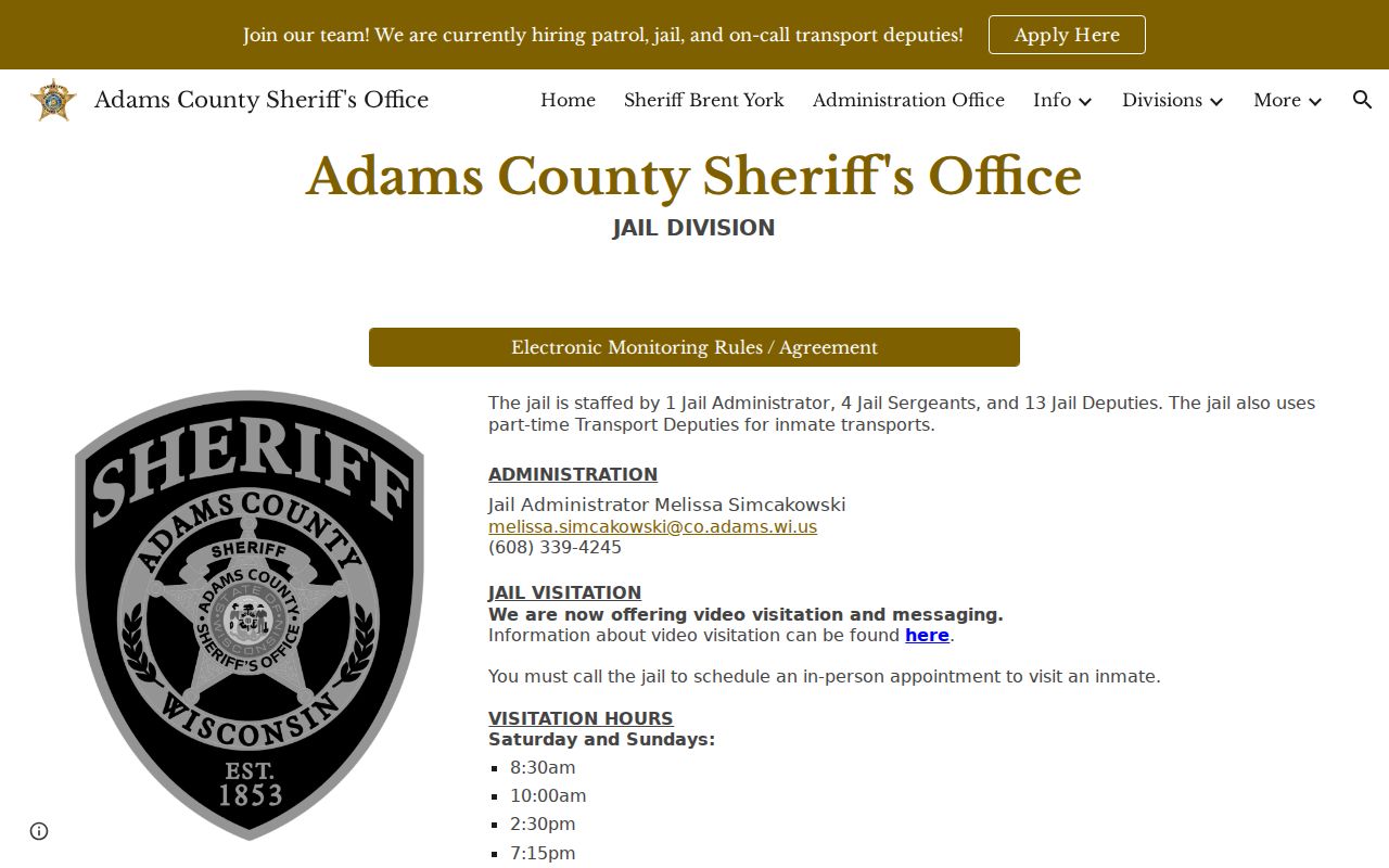 Adams County Jail booking and arrest information page