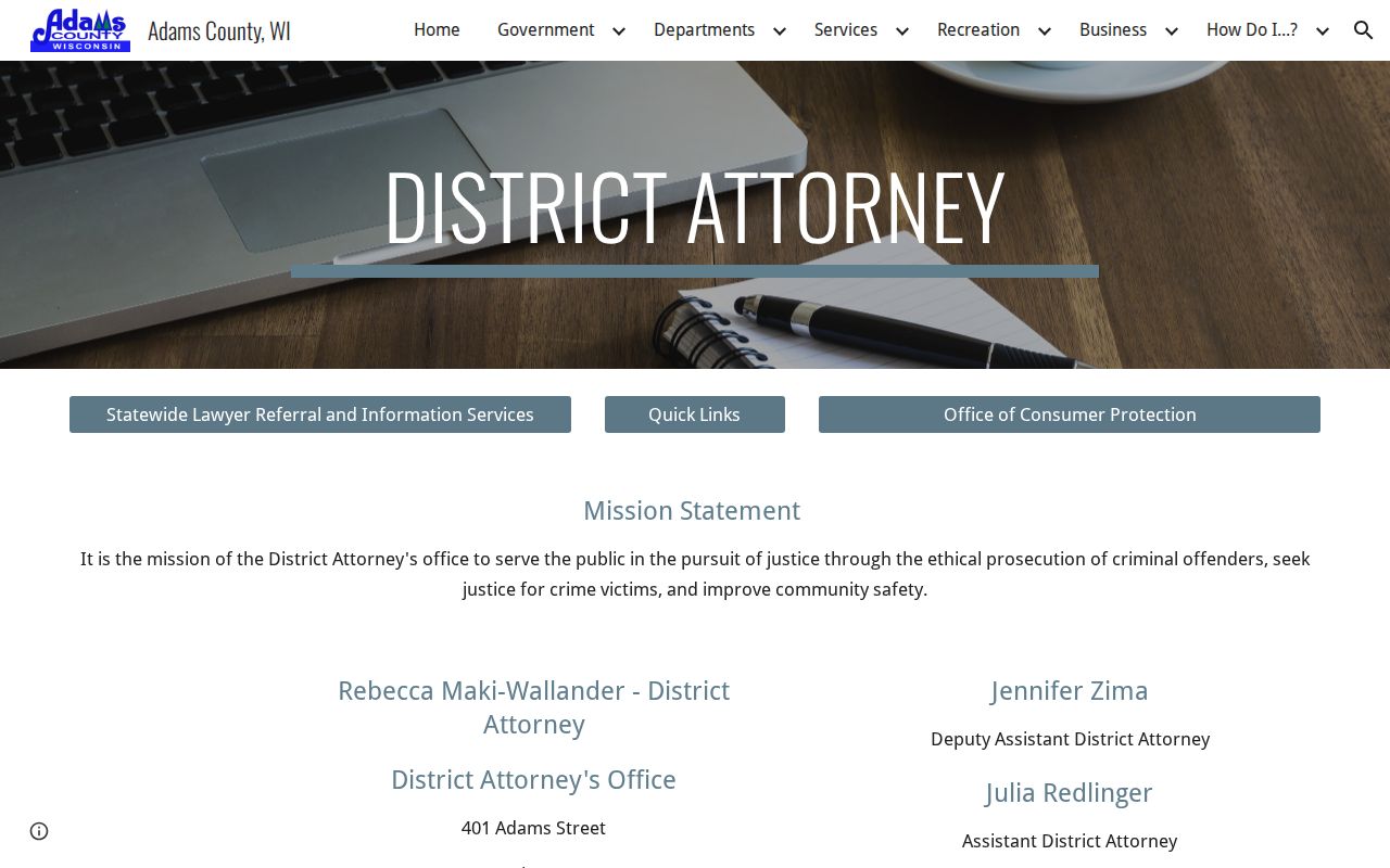 Adams criminal records source at the Adams County District Attorney office