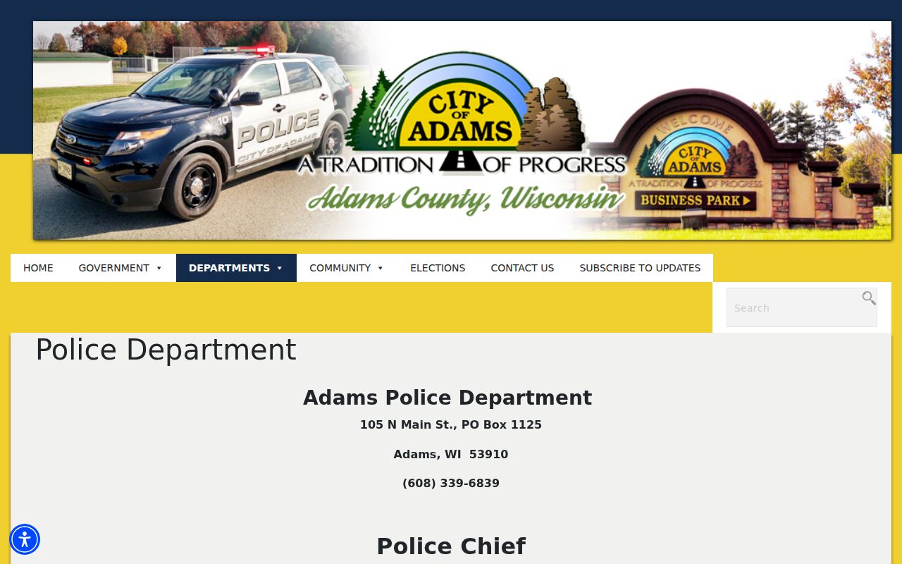 City of Adams criminal records source at the Adams Police Department