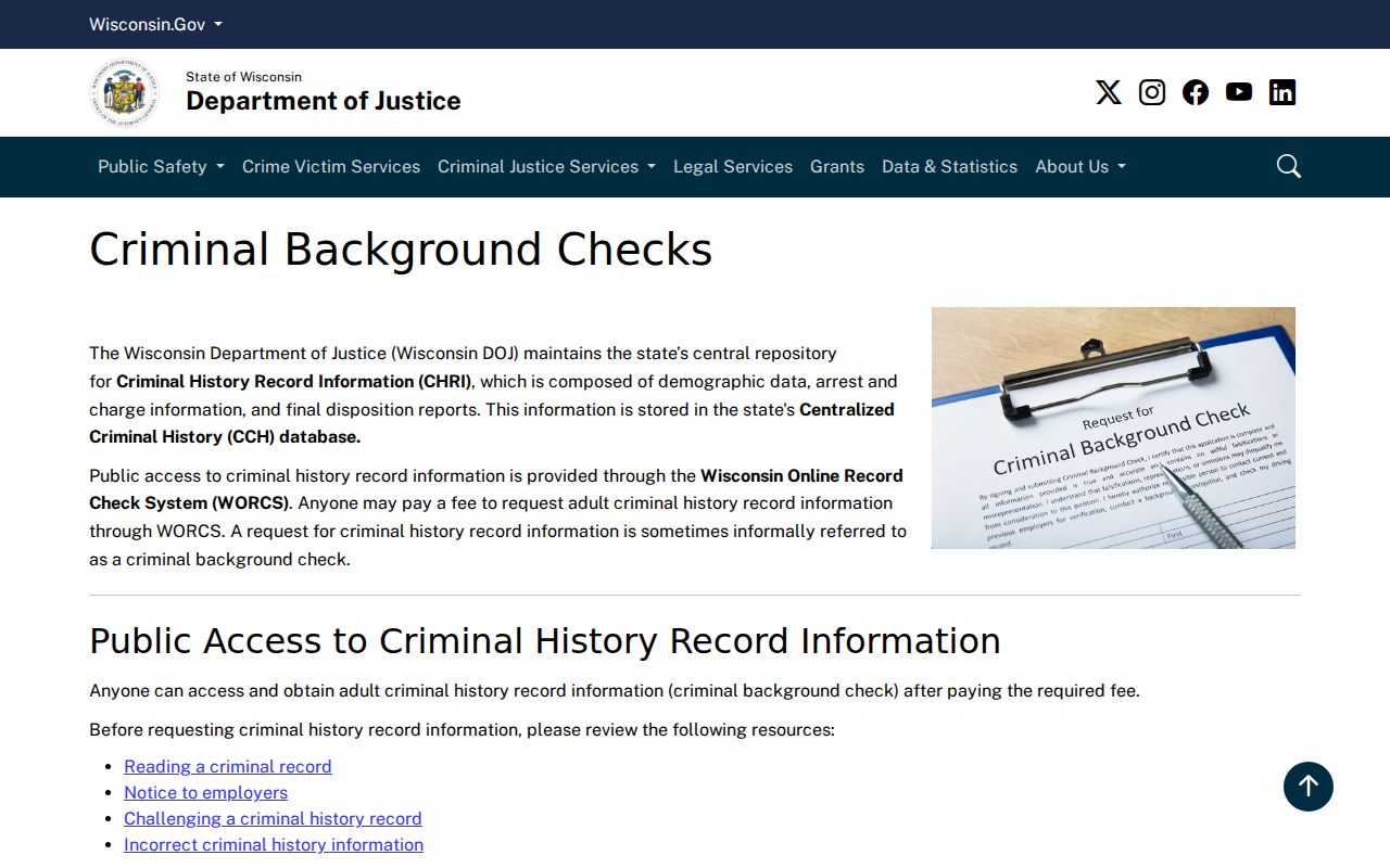 Wisconsin DOJ criminal background check overview