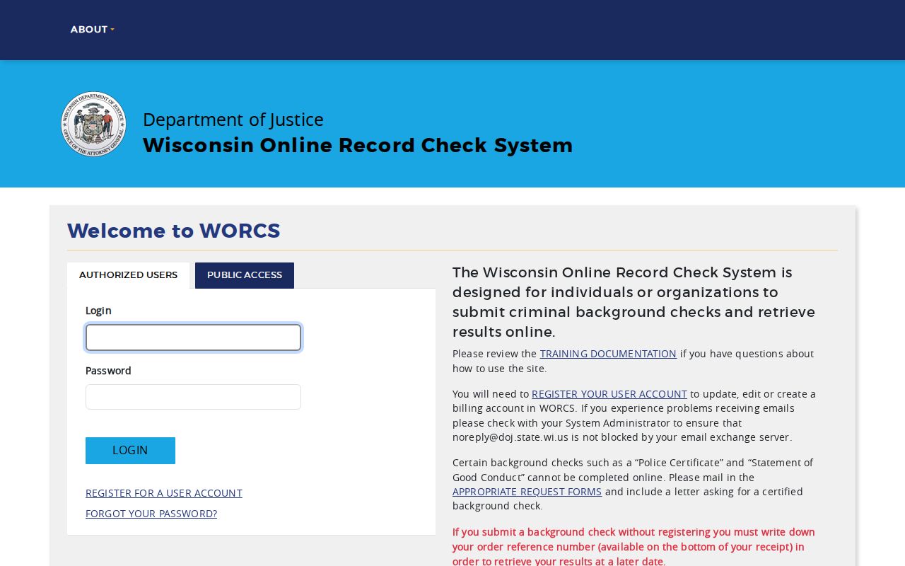 Wisconsin Online Record Check System search portal