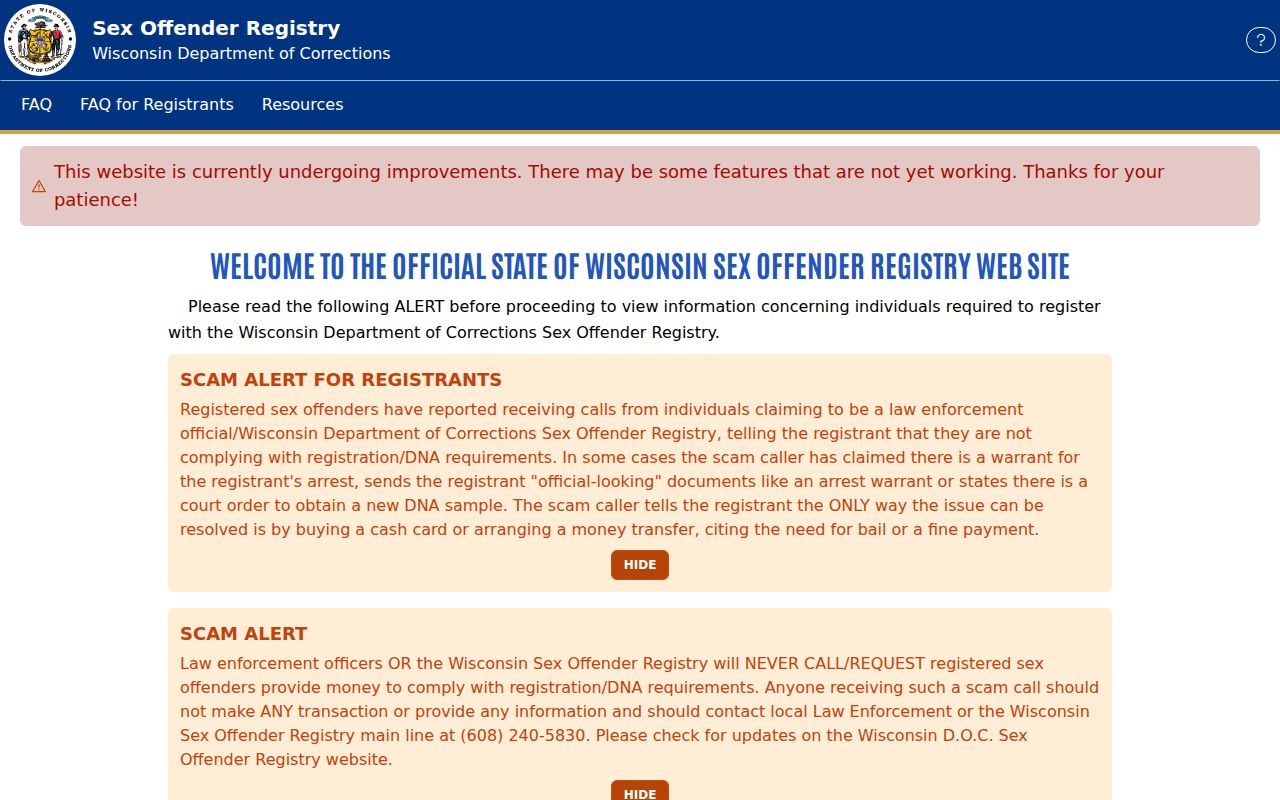 Adams County sex offender lookup on the Wisconsin Public Sex Offender Registry