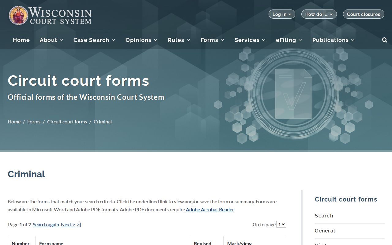 Friendship criminal court records Wisconsin circuit criminal forms index